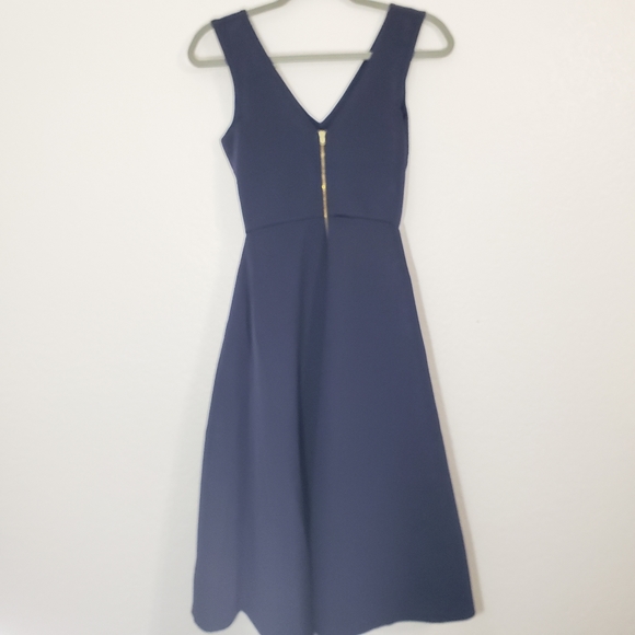 Slate & Willow navy blue scuba fit and flare tea length sleeves dress size XS - Picture 6 of 9